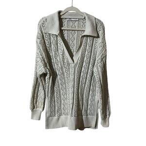 Zara Women’s Open Knit Pullover M/L White Long Sleeve Beach Layering  Bohemian